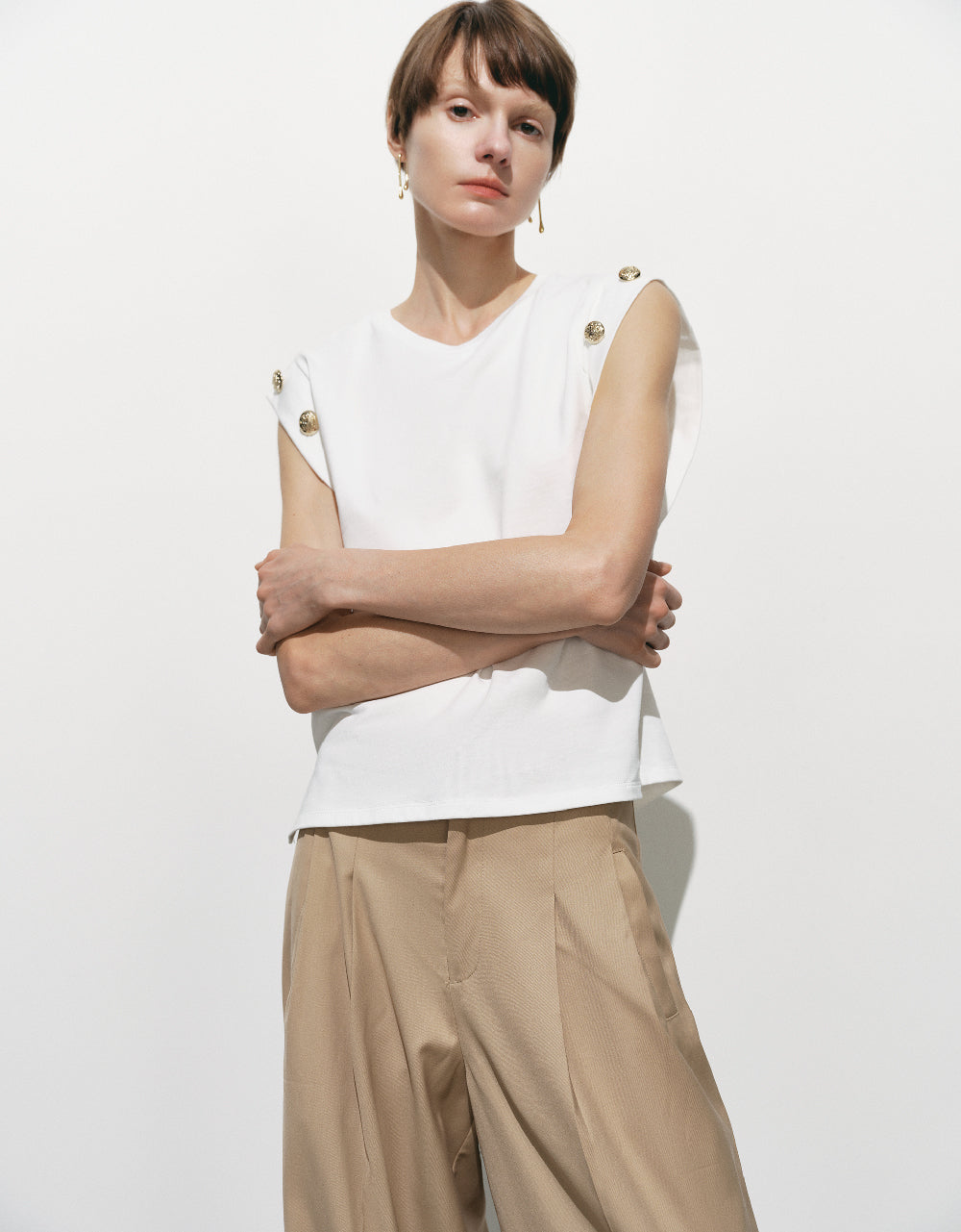 Button Décor Crew Neck T-Shirt
