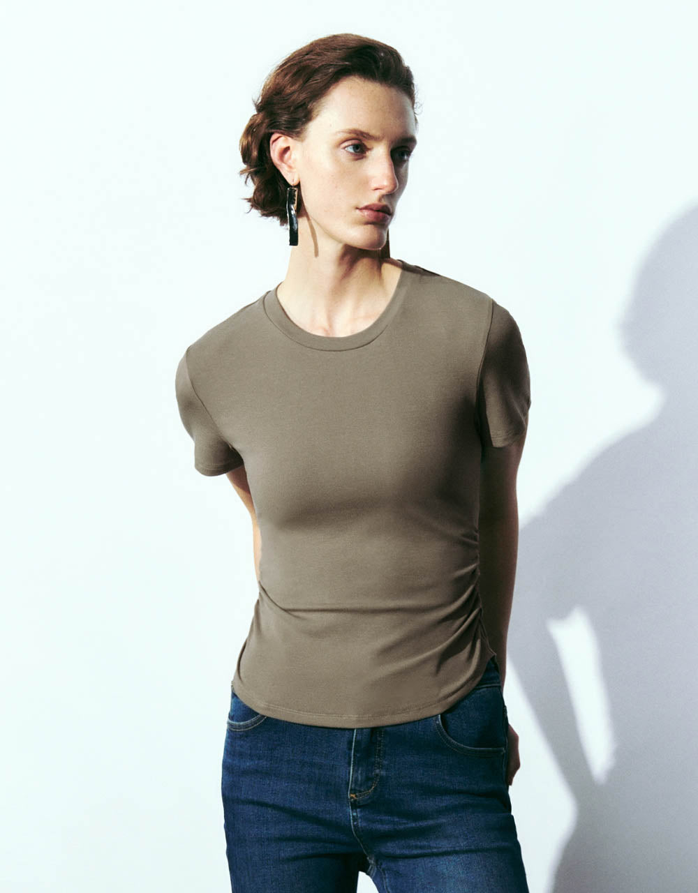 Ruched Crew Neck Skinny T-Shirt