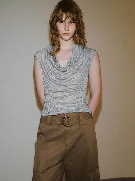 Cowl Neck Cap Sleeve T-Shirts