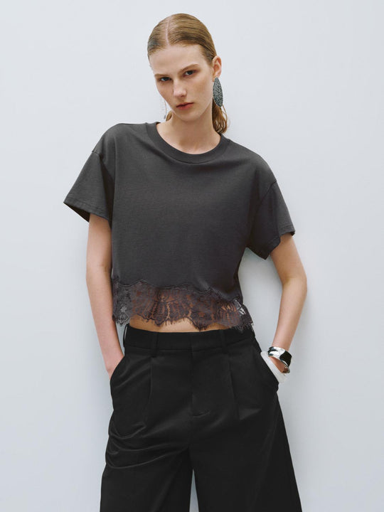Lace Hem Short Sleeve T-Shirts