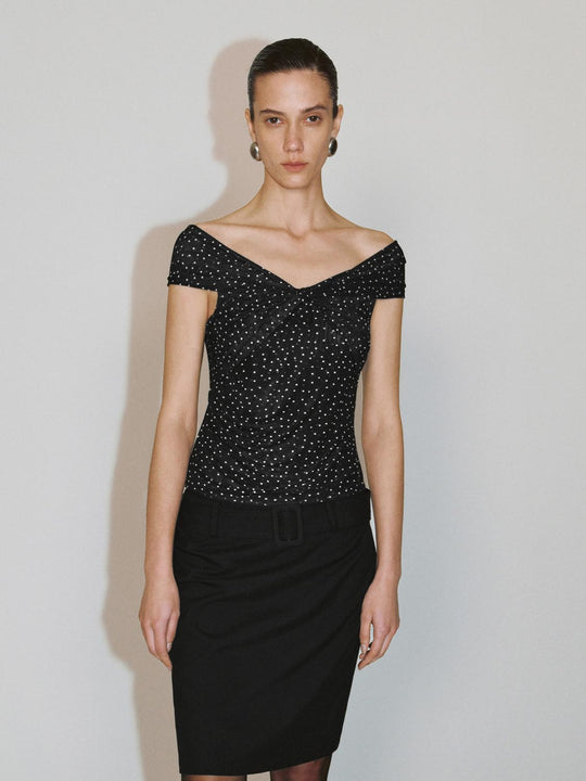 Off Shoulder Dotted Blouses