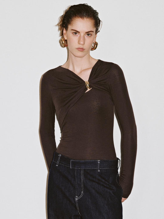 Draped Asymmetric Long Sleeve T-Shirts