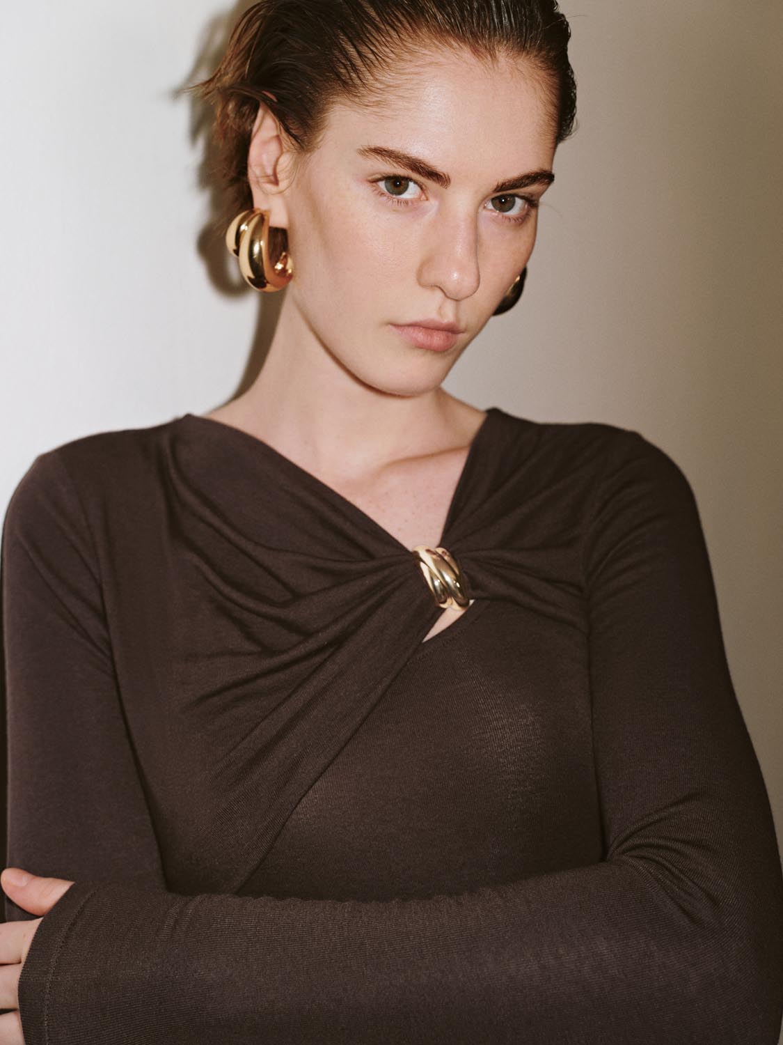 Draped Asymmetric Long Sleeve T-Shirts