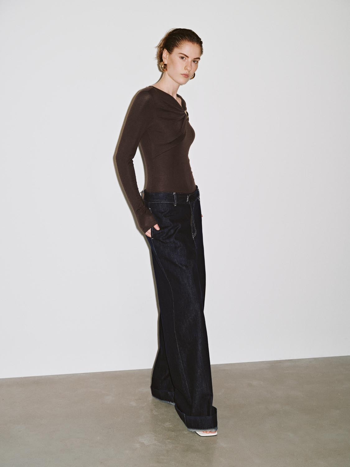 Draped Asymmetric Long Sleeve T-Shirts