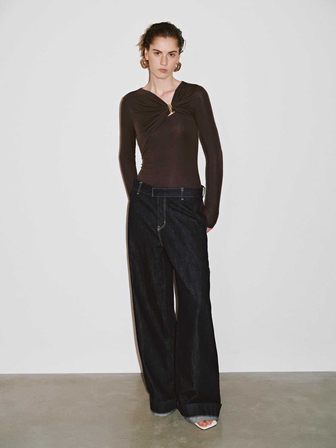 Draped Asymmetric Long Sleeve T-Shirts