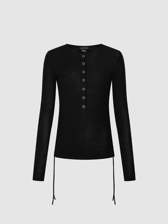 String Décor Henley Neck T-Shirts