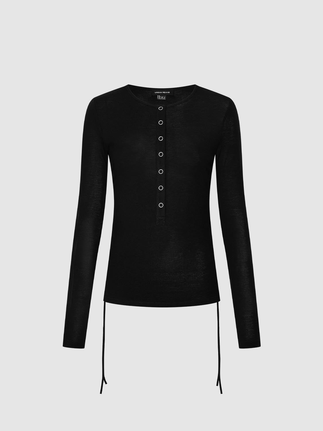 String Décor Henley Neck T-Shirts