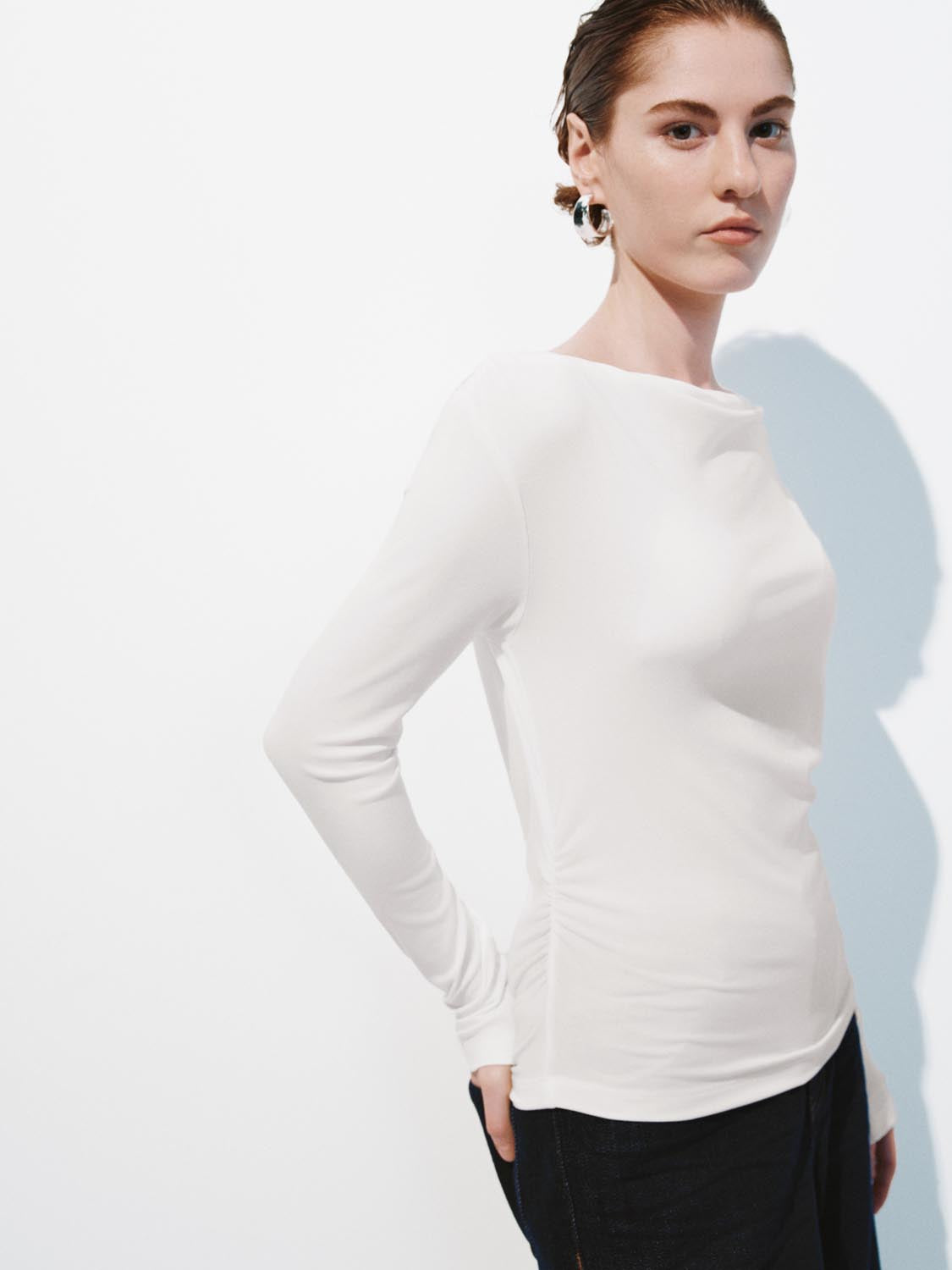 Ruched Long Sleeve T-Shirts