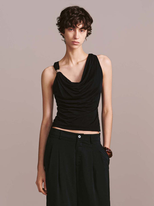 Asymmetric Cowl Neck Sleeveless T-Shirts