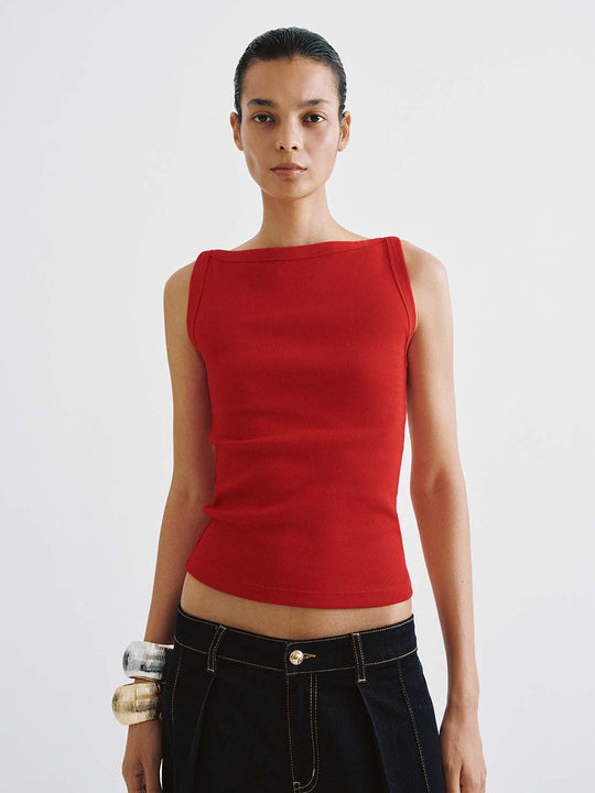 Boat Neck Sleeveless Ruched Slim Crop Tank Top