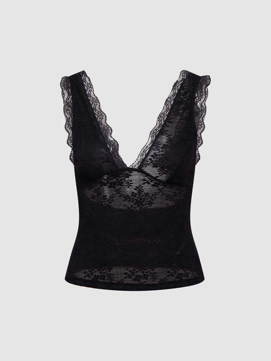 Lace Trim V-neck Sheer Bodice Cami Top