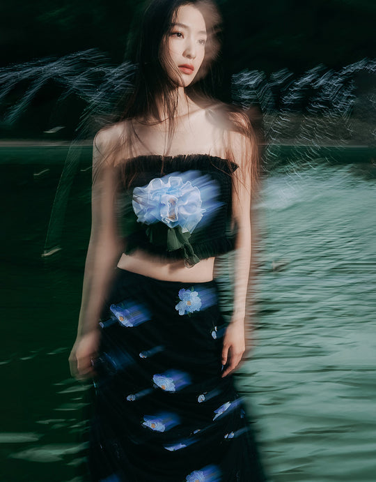 [UR × Caroline Hu] Ruched Flower Printed Wrapped Skirt