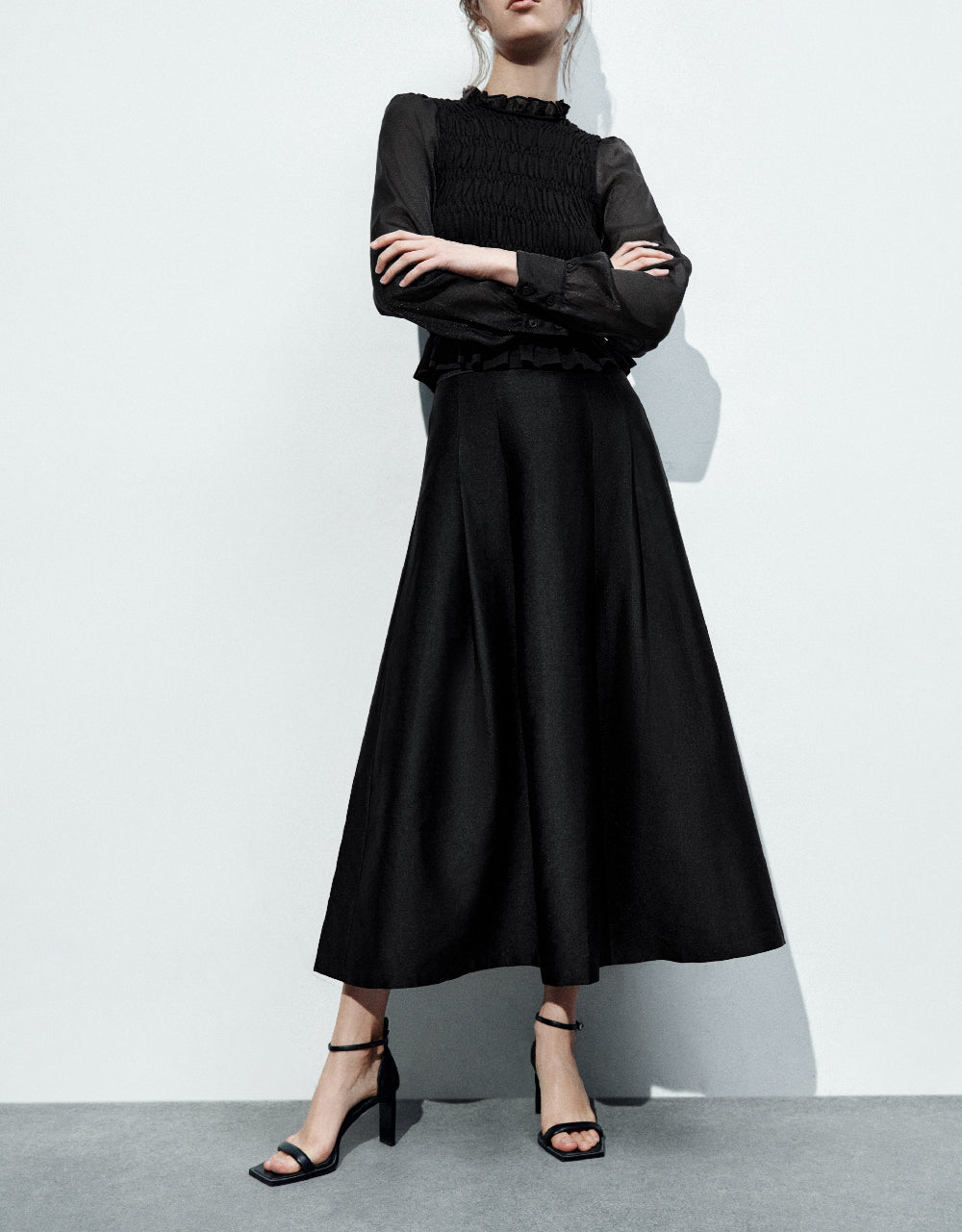 Pleated Midi A-Line Skirt