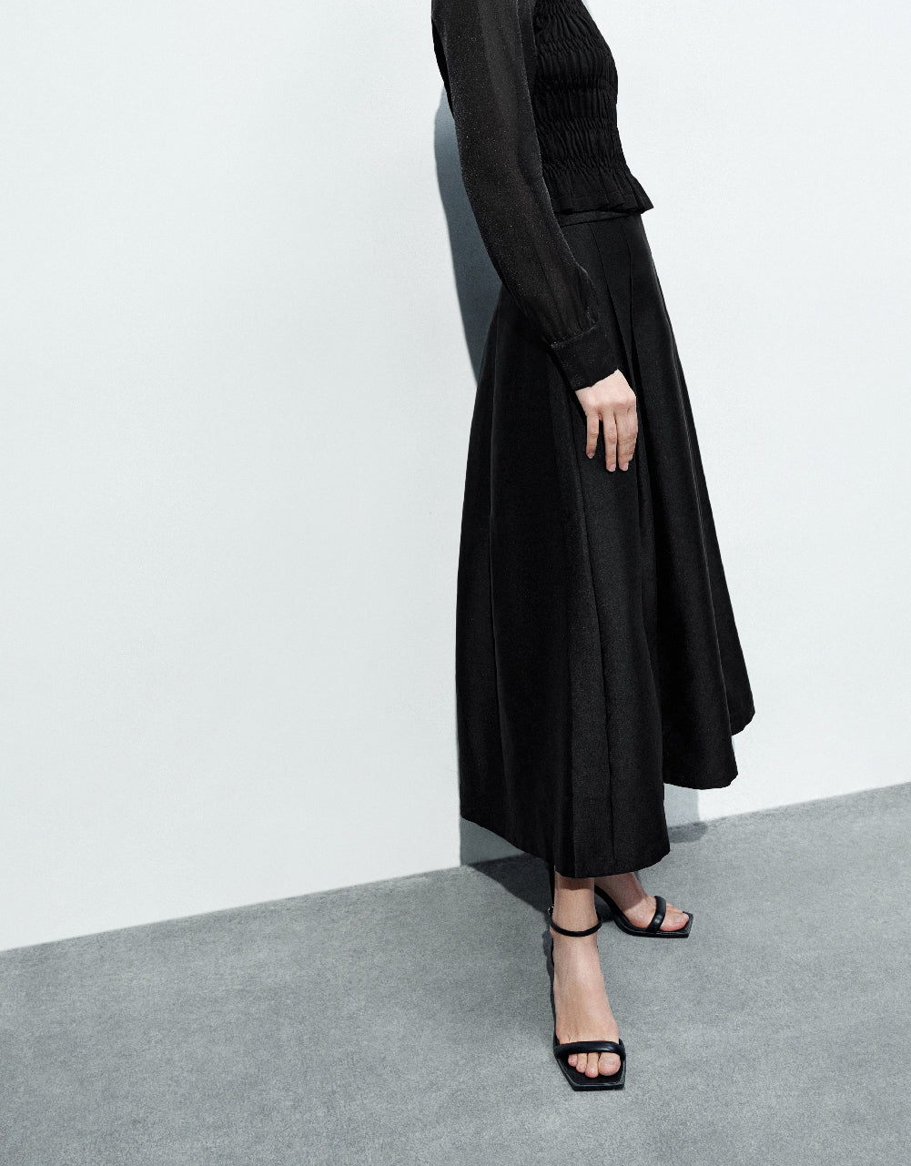 Pleated Midi A-Line Skirt