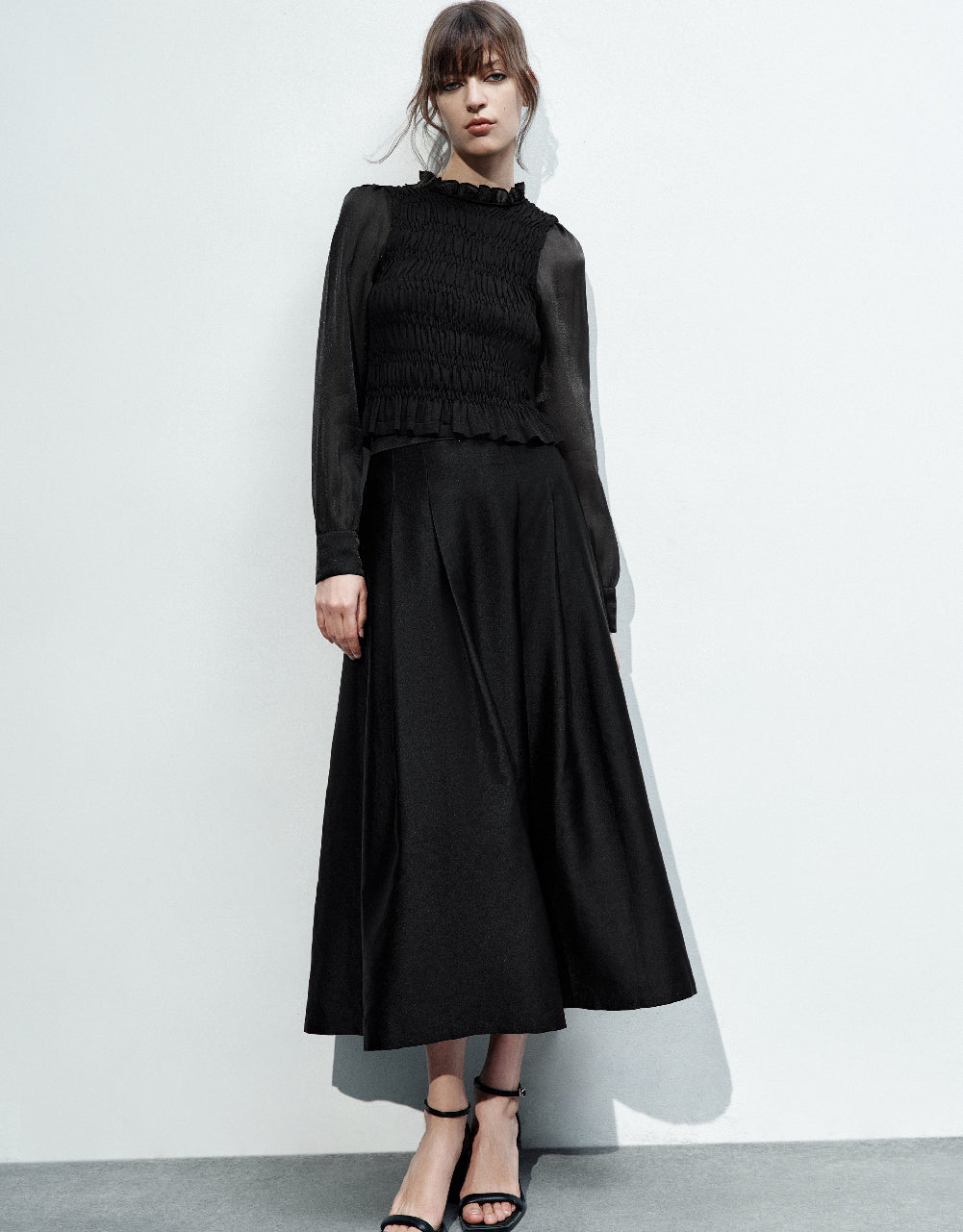 Pleated Midi A-Line Skirt
