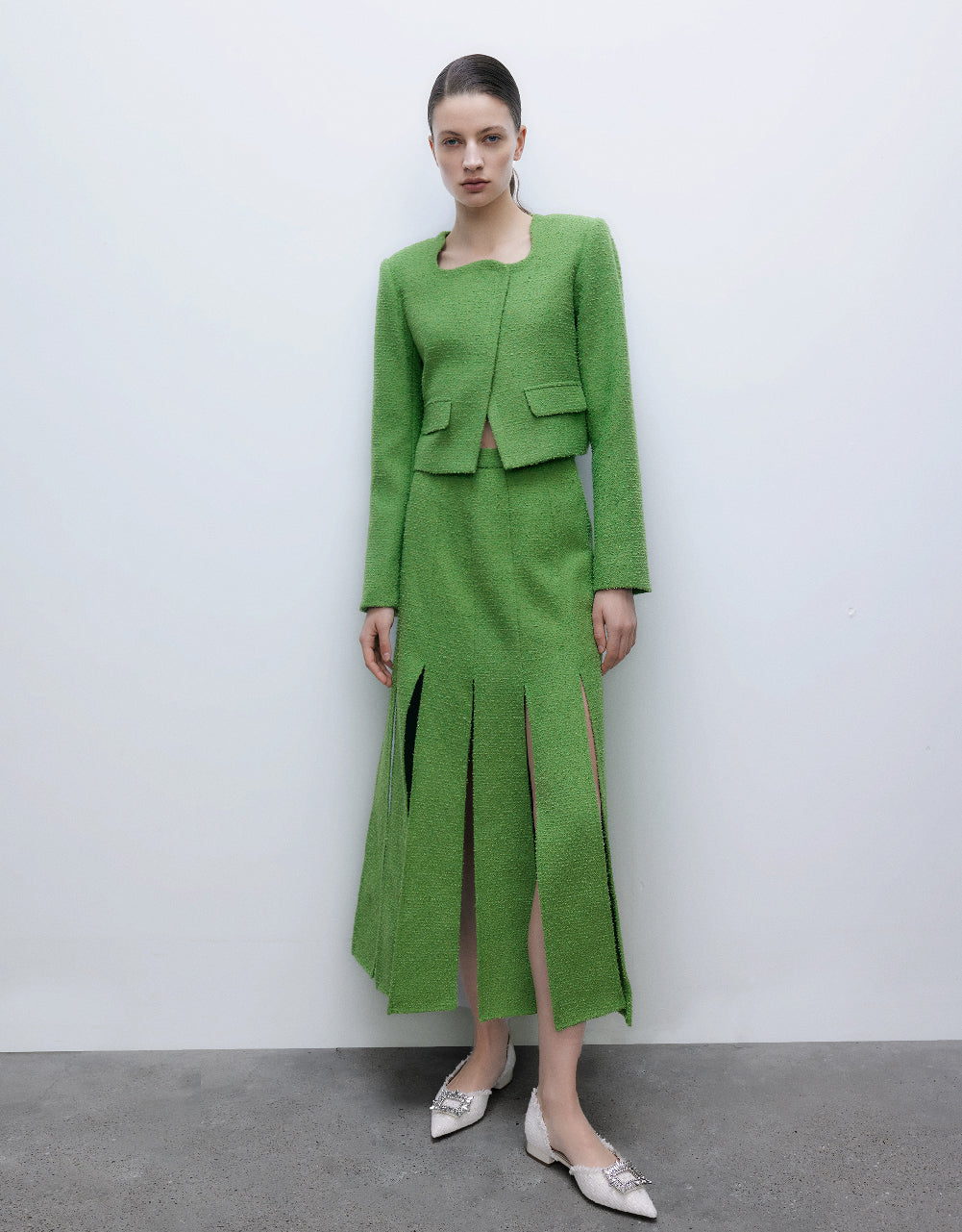 Pleated Midi A-Line Skirt