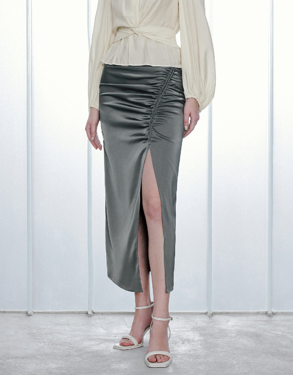 Drawstring Ruched Straight Skirt