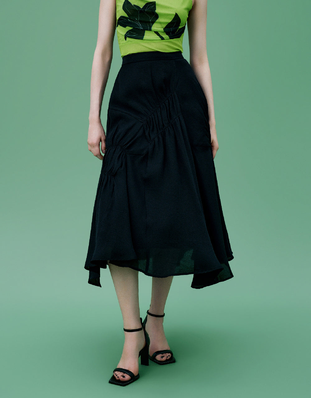 Elastic Waist Midi A-Line Skirt