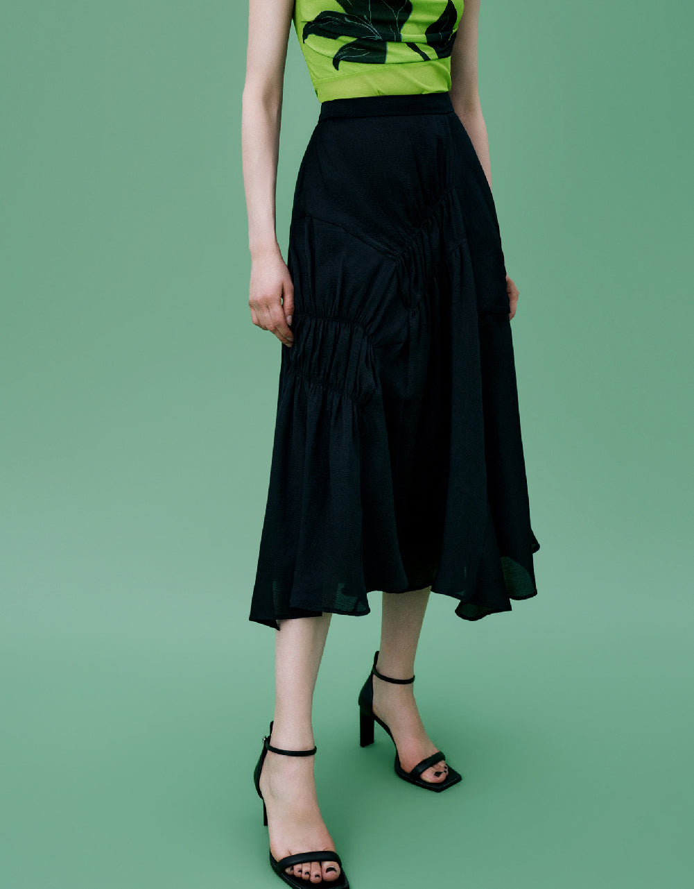 Elastic Waist Midi A-Line Skirt
