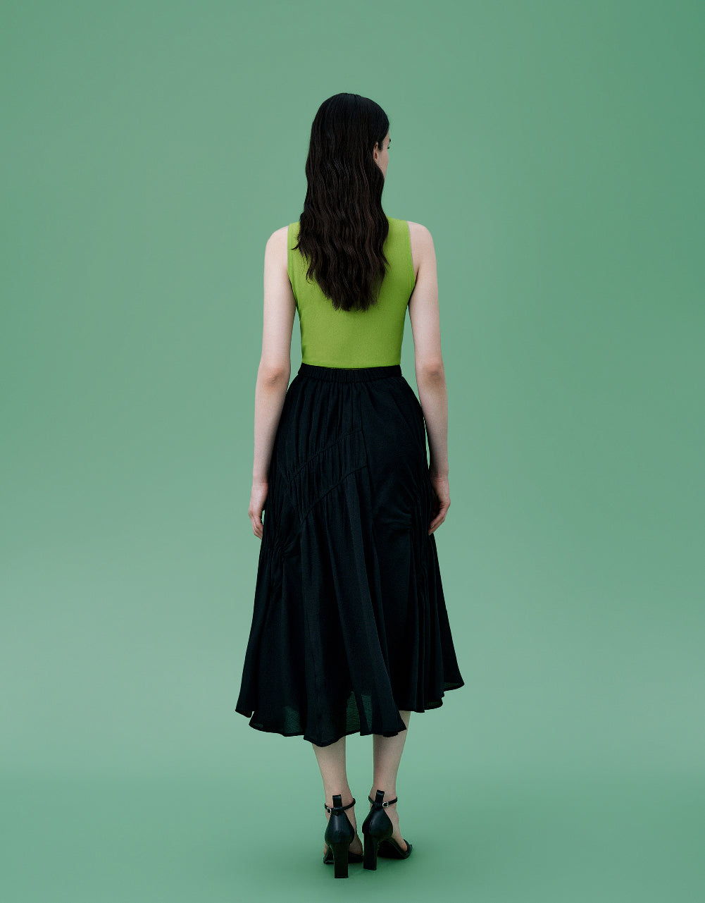 Elastic Waist Midi A-Line Skirt