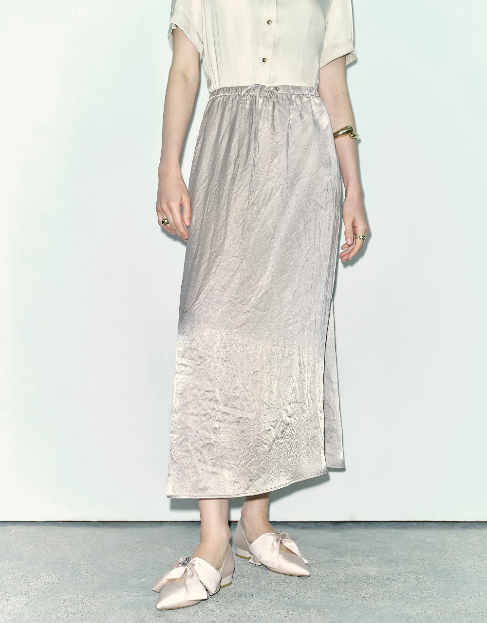 Textured Drawstring Waist Straight Skirt