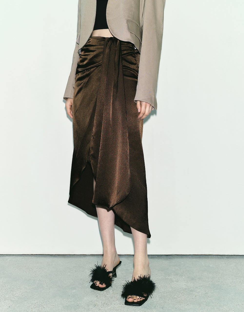 Silk Effect Midi Straight Skirt