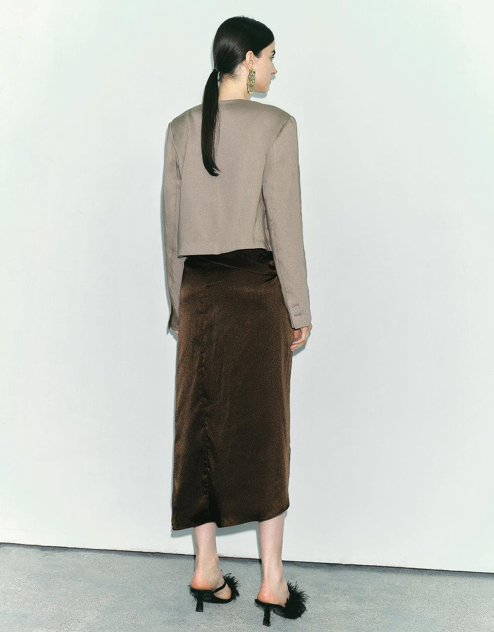 Silk Effect Midi Straight Skirt
