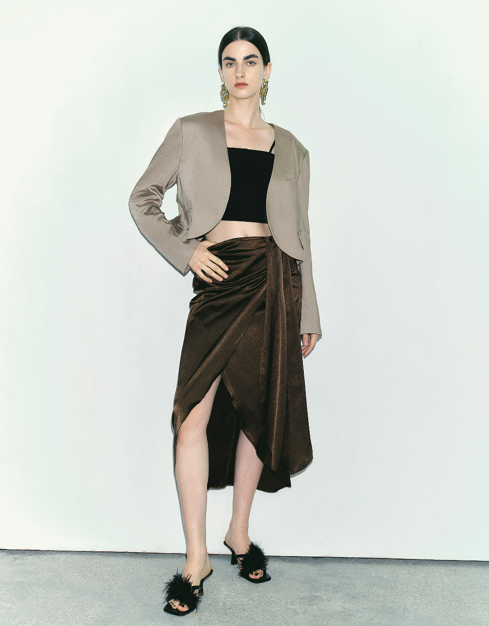 Silk Effect Midi Straight Skirt