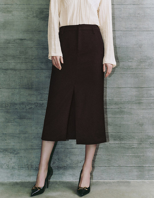 Split Hem Midi Straight Skirt