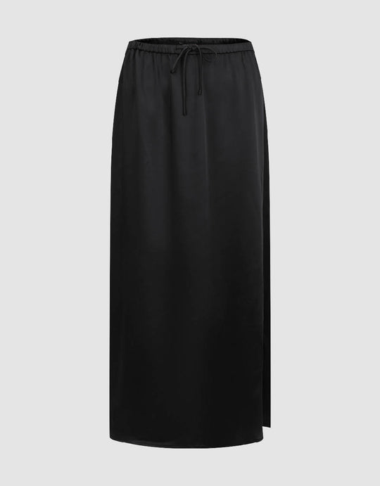 Drawstring Waist Midi A-Line Skirt
