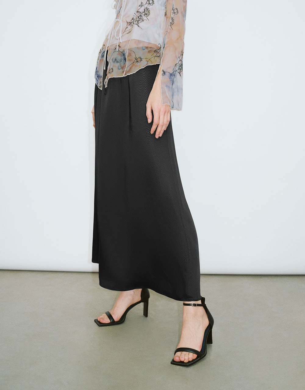Drawstring Waist Midi A-Line Skirt