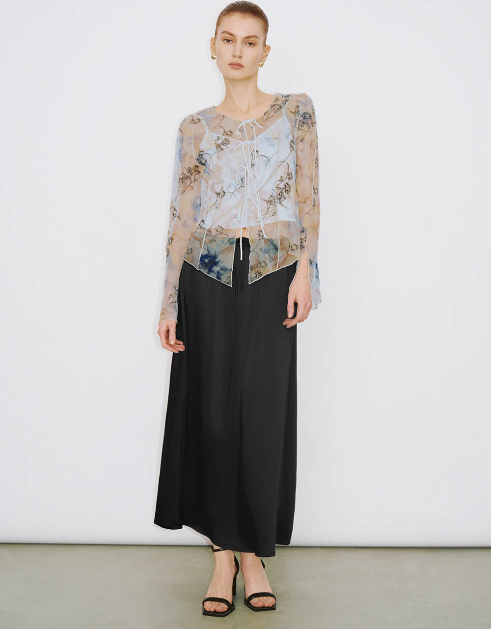 Drawstring Waist Midi A-Line Skirt