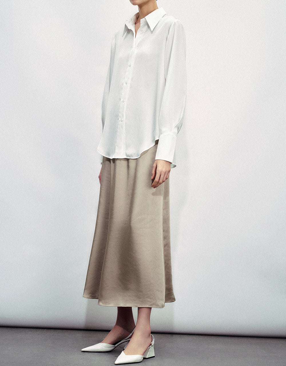 Drawstring Waist Midi A-Line Skirt