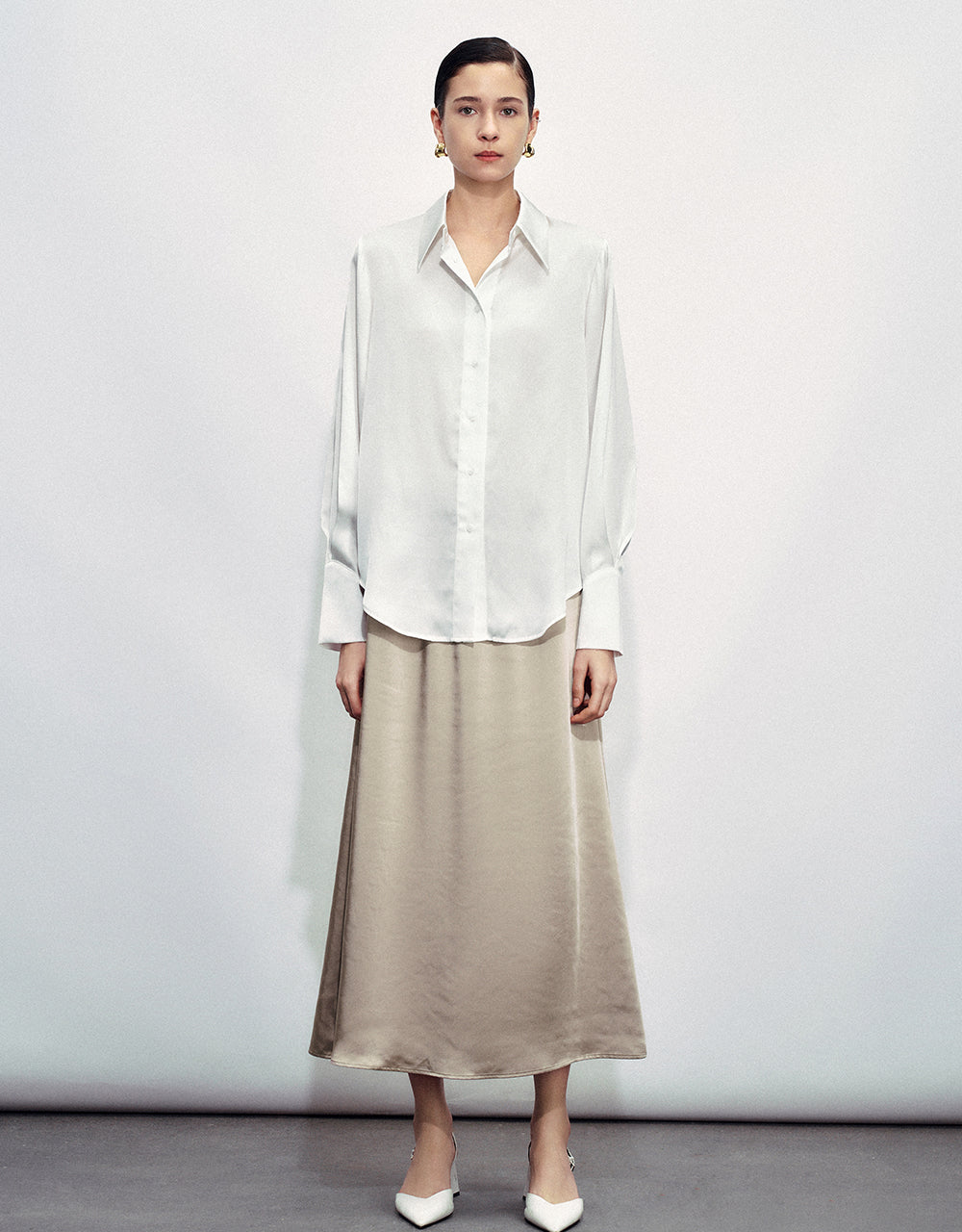 Drawstring Waist Midi A-Line Skirt