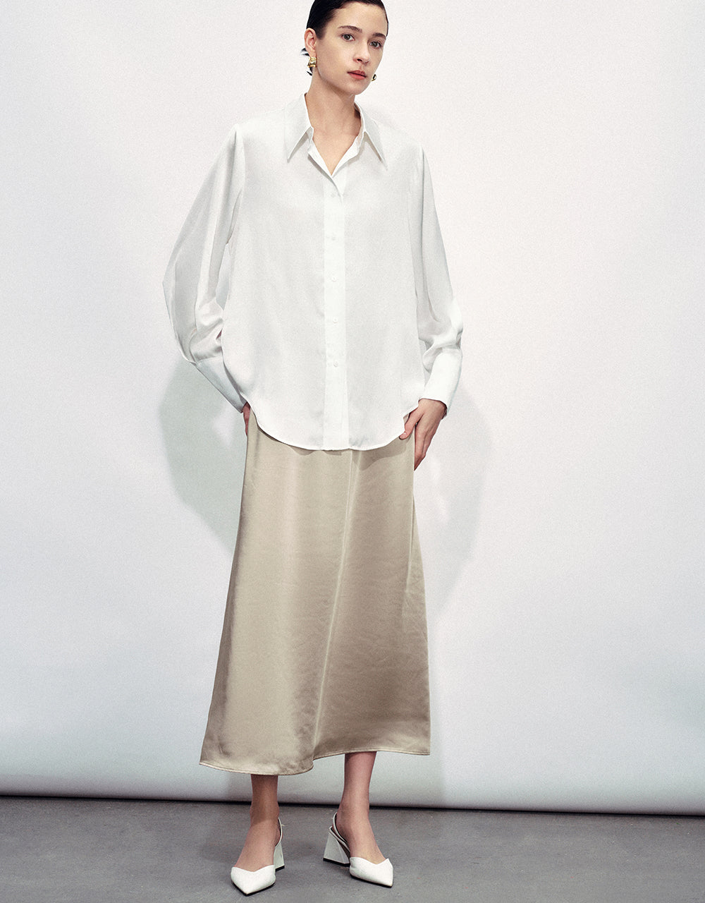Drawstring Waist Midi A-Line Skirt