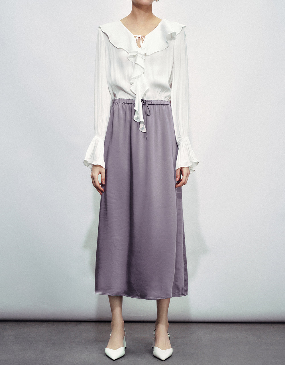 Drawstring Waist Midi A-Line Skirt