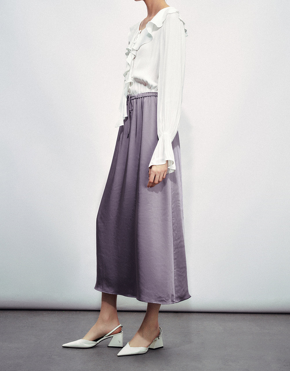 Drawstring Waist Midi A-Line Skirt