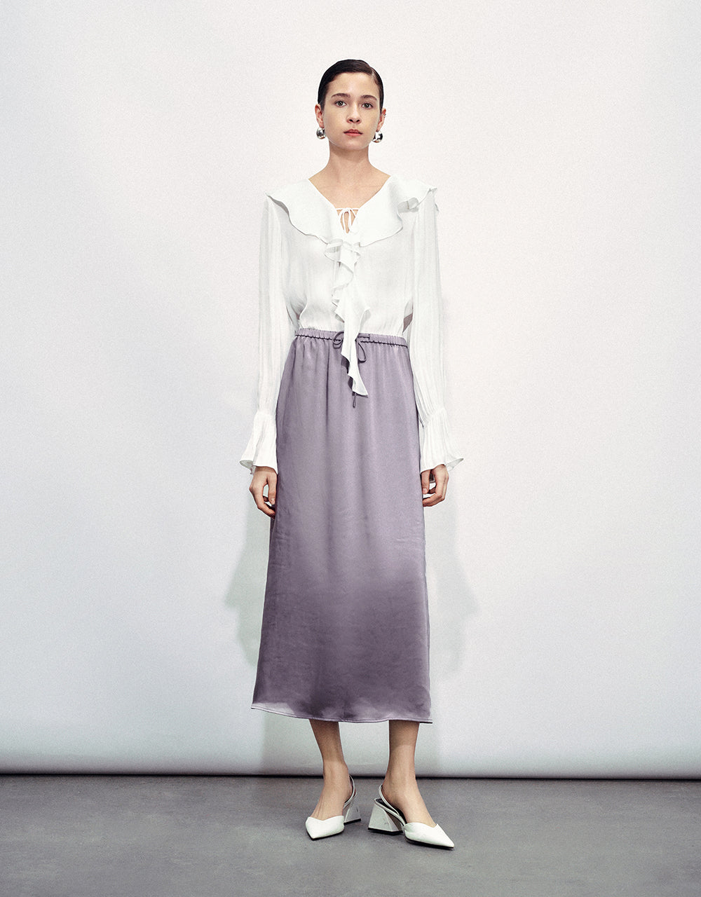 Drawstring Waist Midi A-Line Skirt