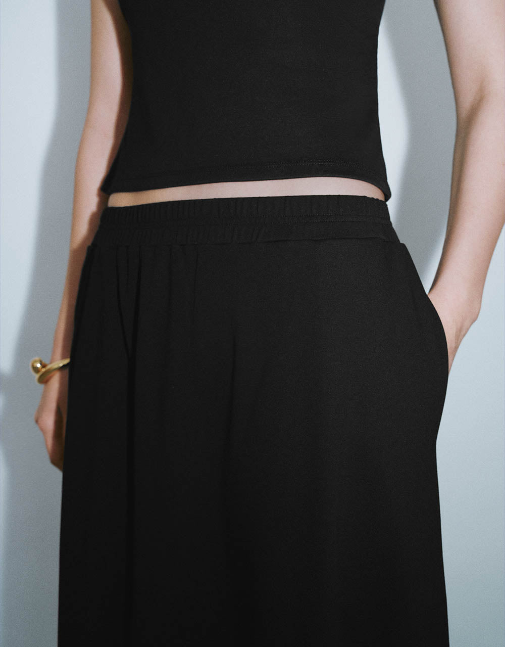 Elastic Waist Midi A-Line Skirt