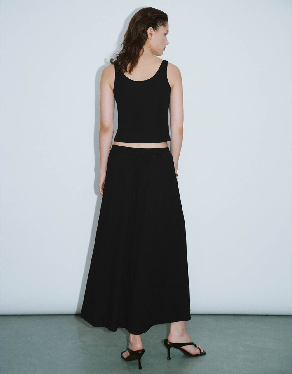 Elastic Waist Midi A-Line Skirt