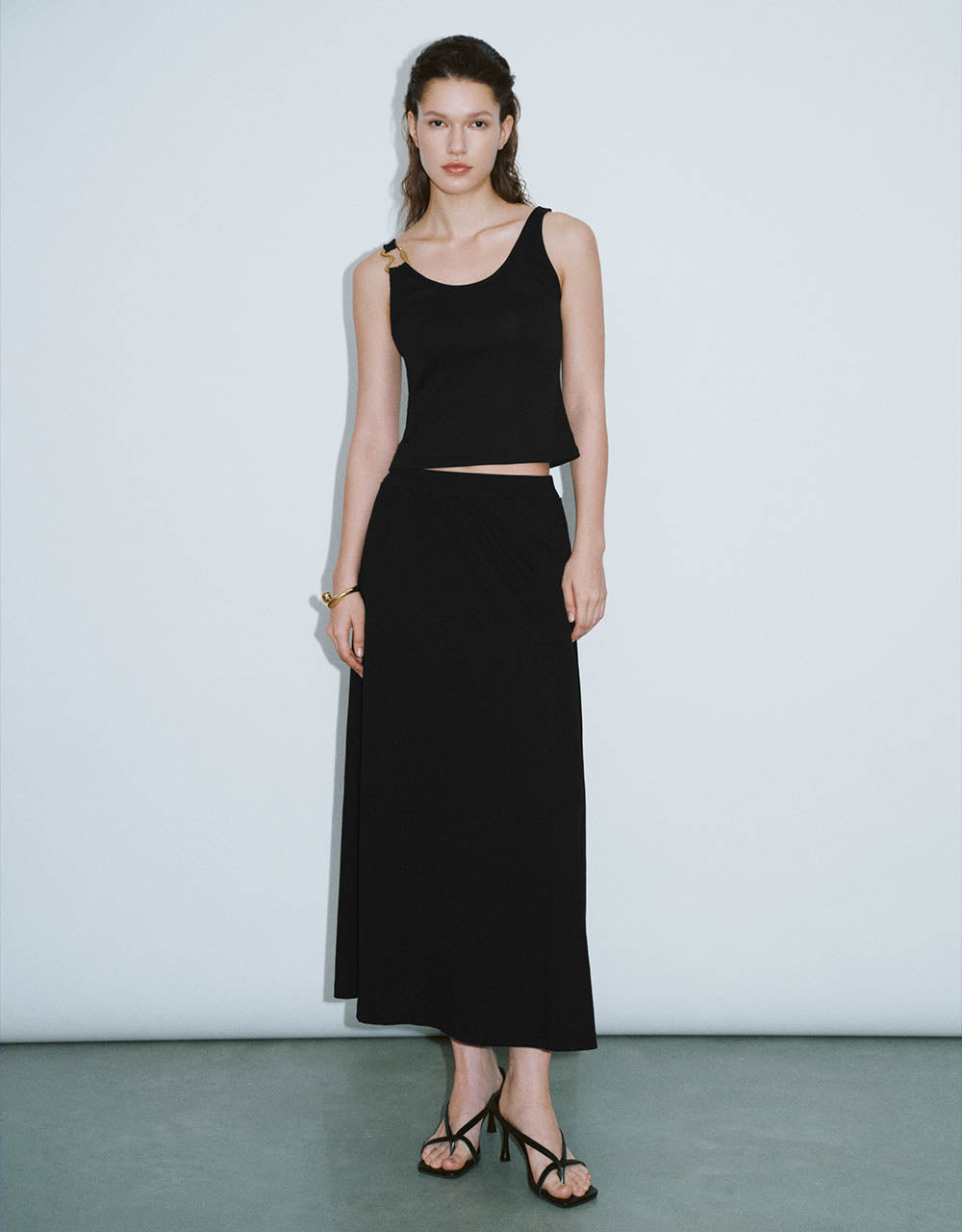 Elastic Waist Midi A-Line Skirt