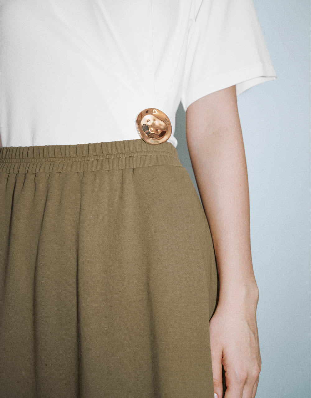 Elastic Waist Midi A-Line Skirt