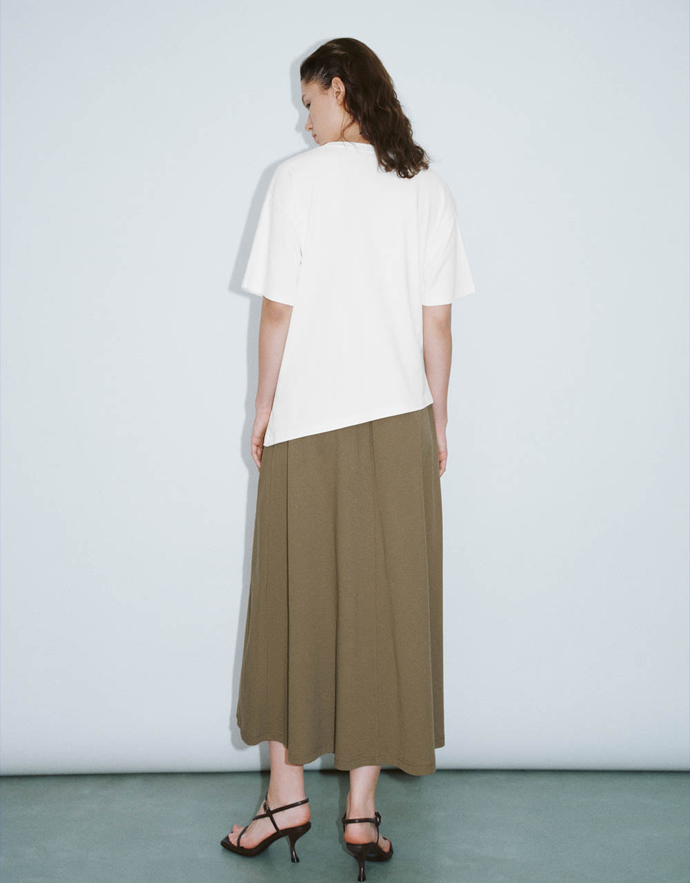 Elastic Waist Midi A-Line Skirt
