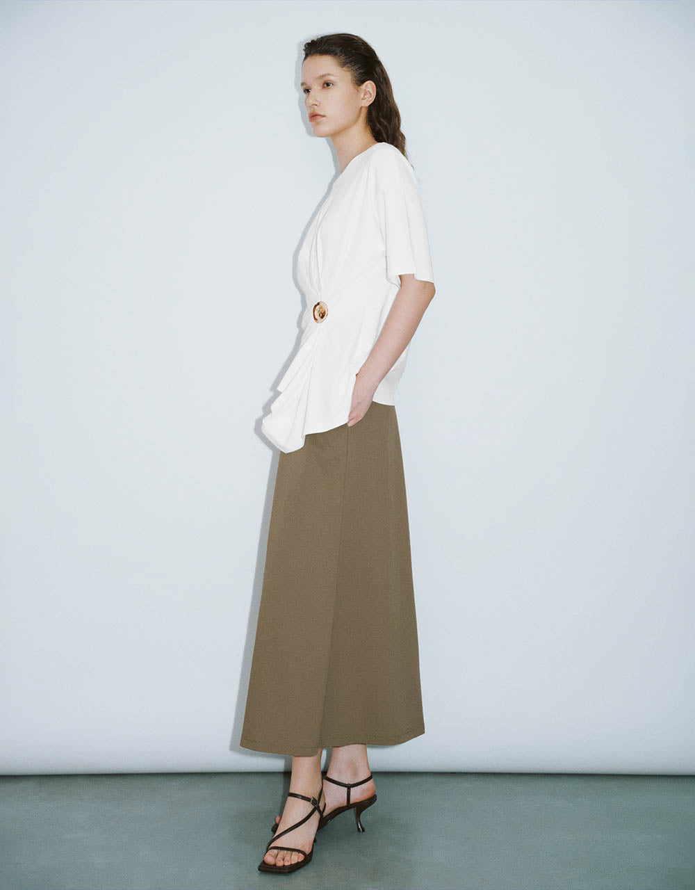 Elastic Waist Midi A-Line Skirt