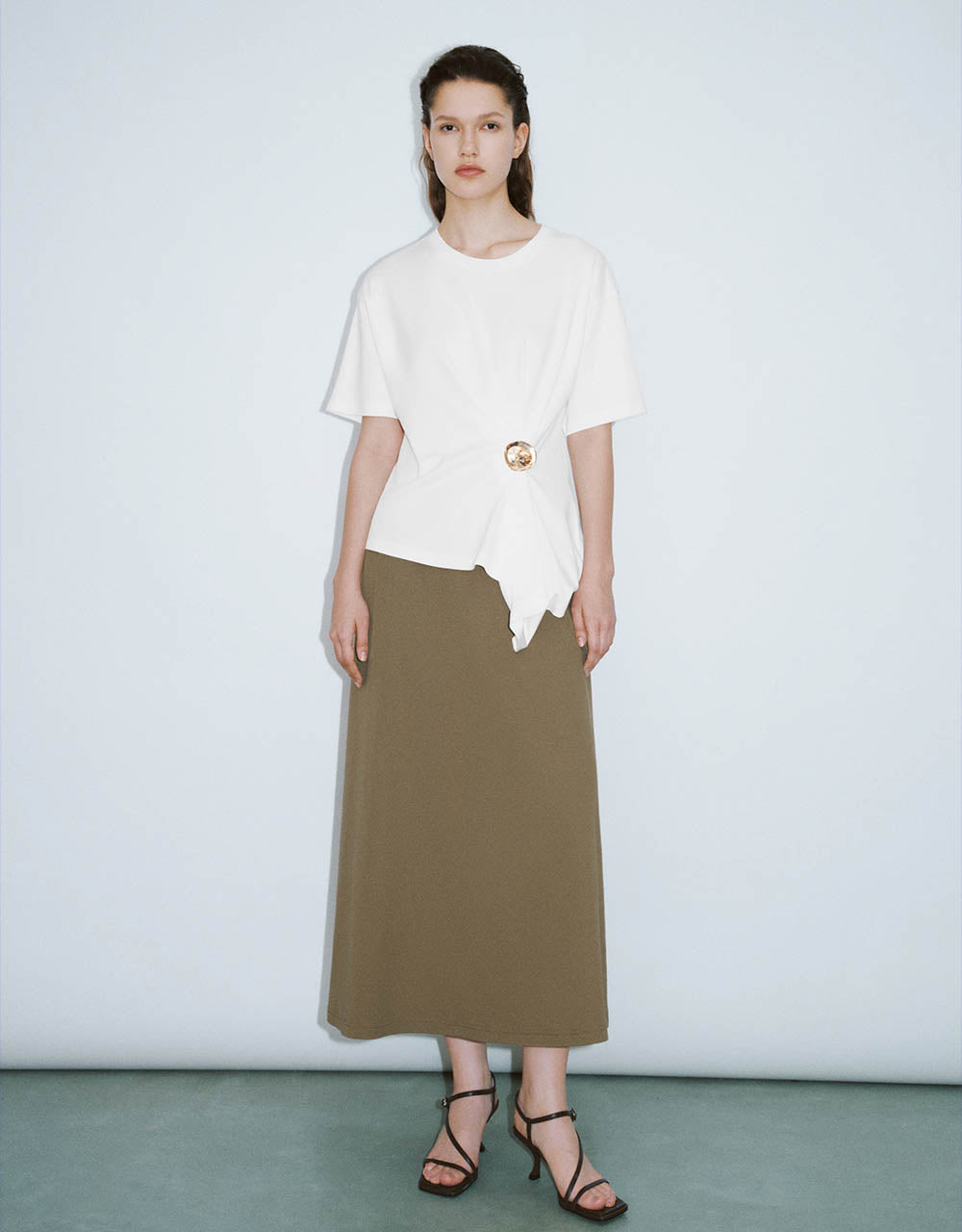 Elastic Waist Midi A-Line Skirt