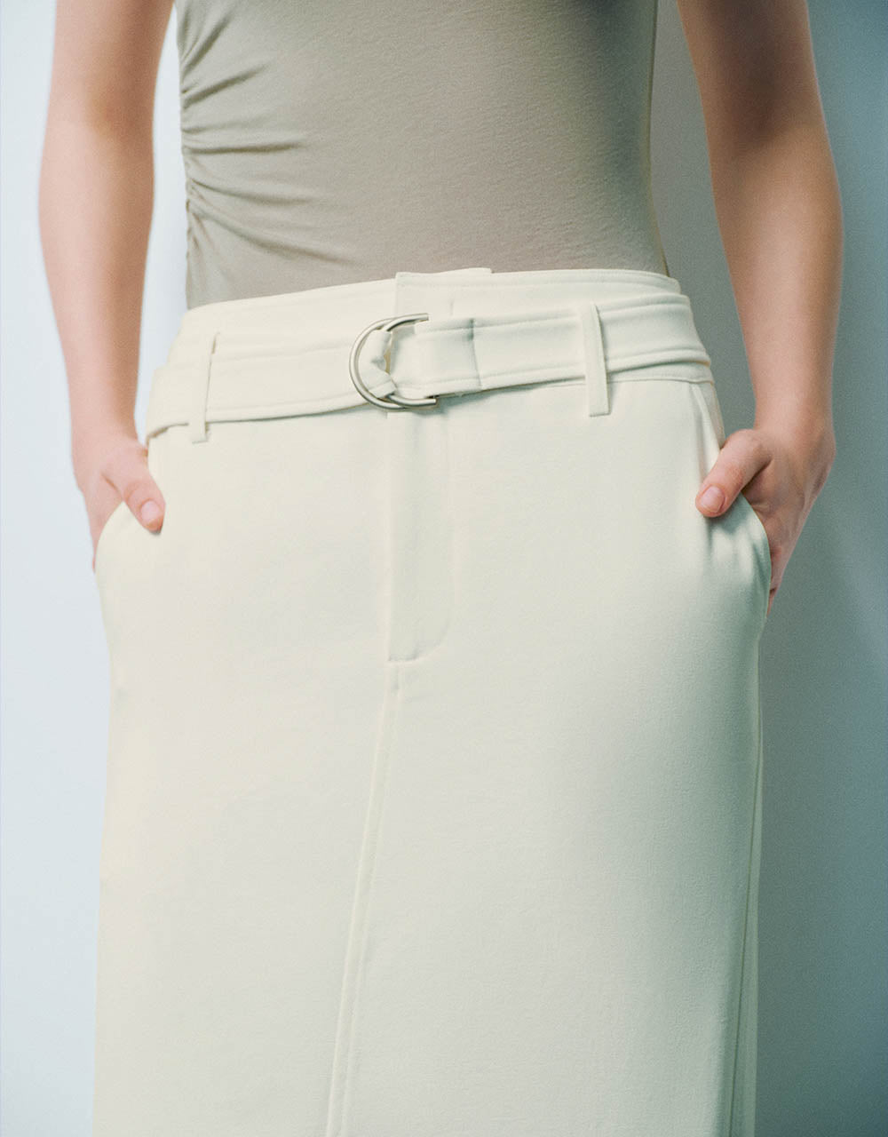 Midi A-Line Skirt With Belt