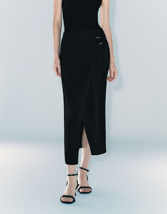 Wrapped Midi Straight Skirt
