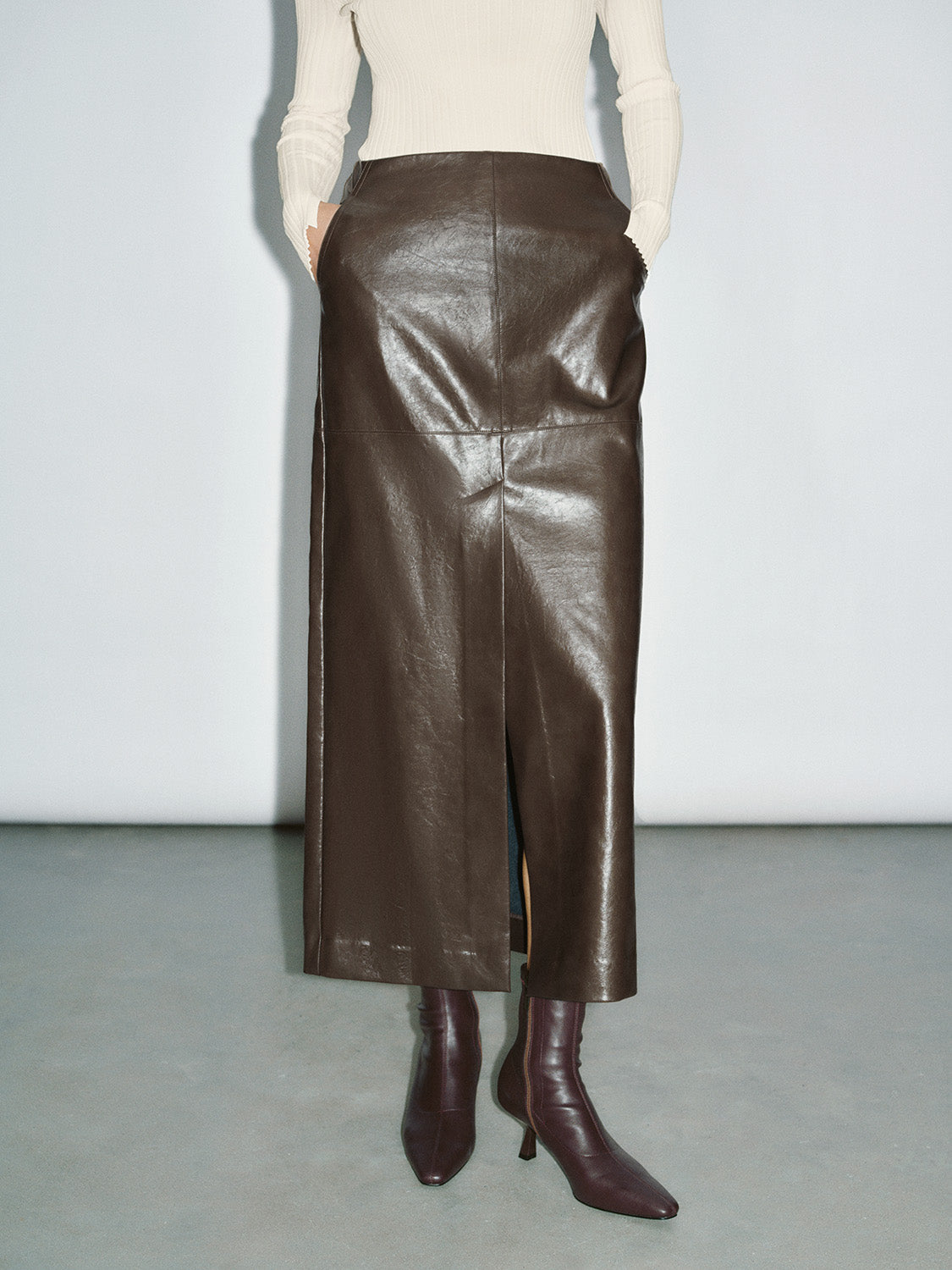 Vegan Leather Midi Straight Skirt