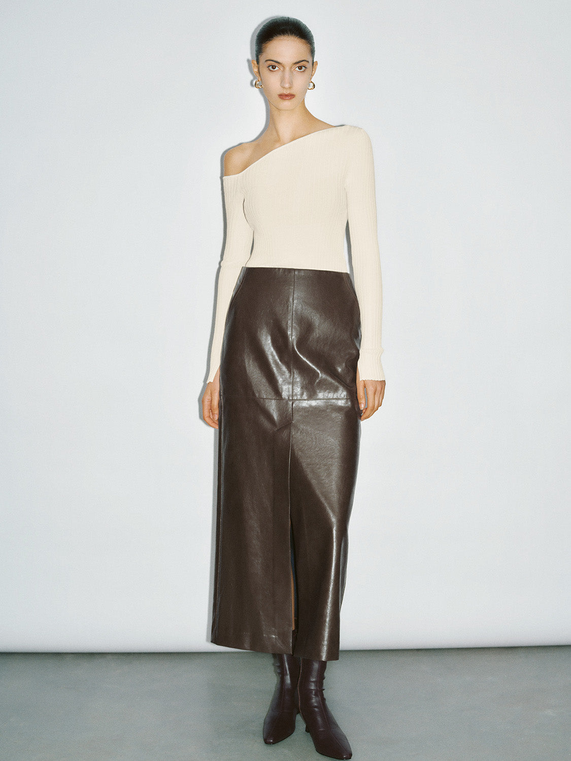 Vegan Leather Midi Straight Skirt