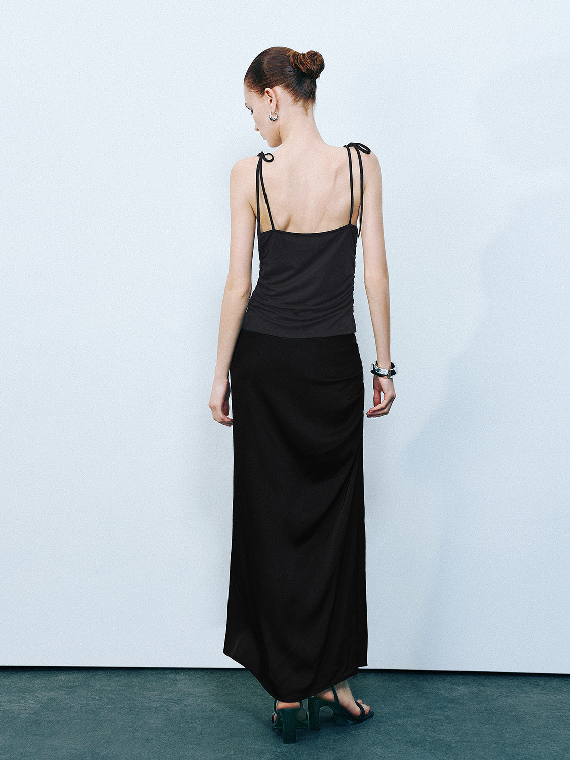 Ruched Midi Straight Skirt